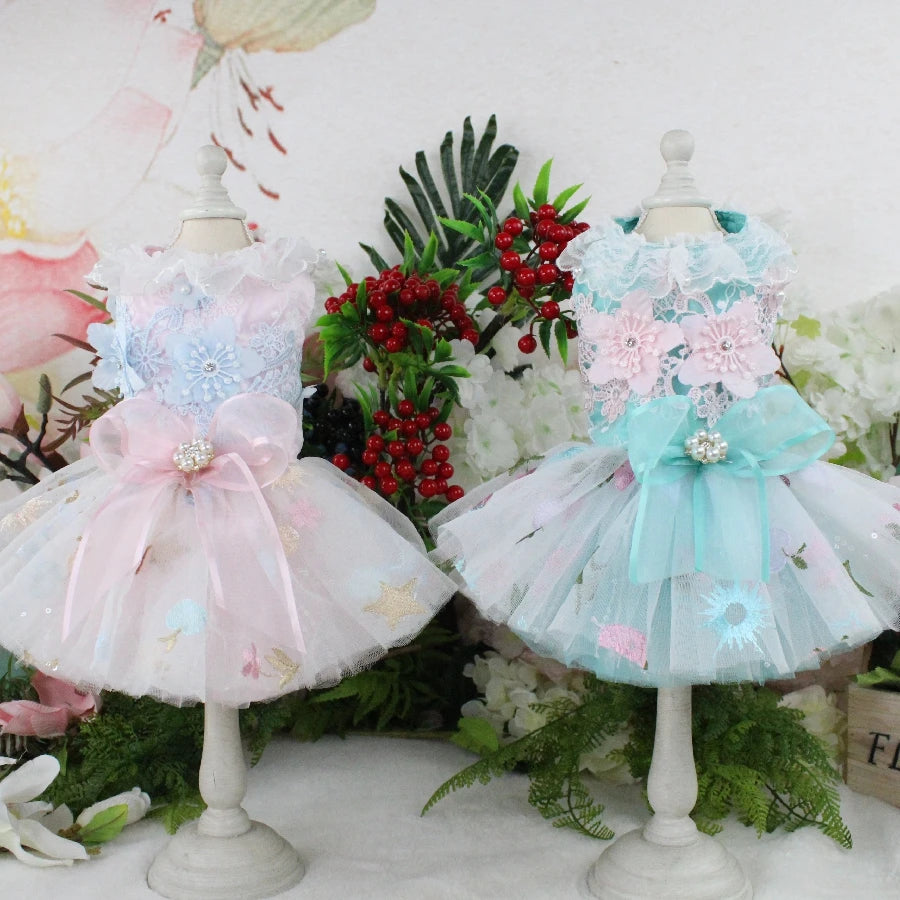 Dog Dress Luxury Dogs Weeding Dress Embroidery Lace Tutu Weeding Skirt Summer Dress Chiwawa Dress For Wedding Party Clothes H8-2